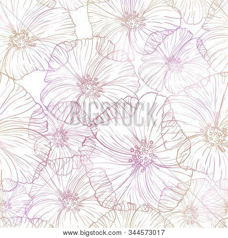 Hand-drawn Autentic Flower Surface Pattern With Piony.