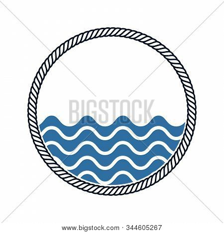 Circle Rope Frame With Waves Inside -endless Rope Loop Isolated On White, Including Clipping Path.