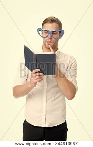 Man With Book. Study Hard. Self Improvement Literature. University Student With Lecture Notes. Teach