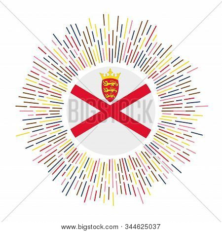 Jersey Sign. Country Flag With Colorful Rays. Radiant Sunburst With Jersey Flag. Vector Illustration
