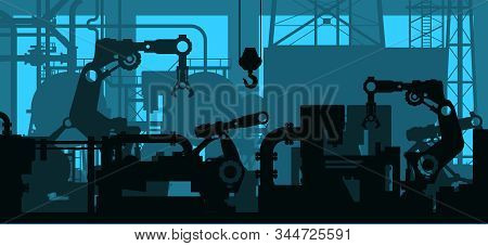 Industrial Plant Shop Interior, Factory Production Line - Manufacturing Department With Engineering 