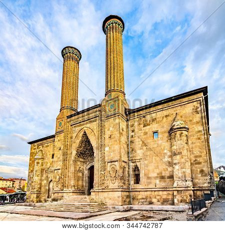 Cifte Minareli Medrese Or Twin Minaret Madrasa In Erzurum, Turkey