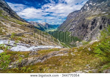Trollstigen, Norway - June, 2019: Trollstigen Viewing Or Viewpoint Platform. Trollstigen Or Trolls P