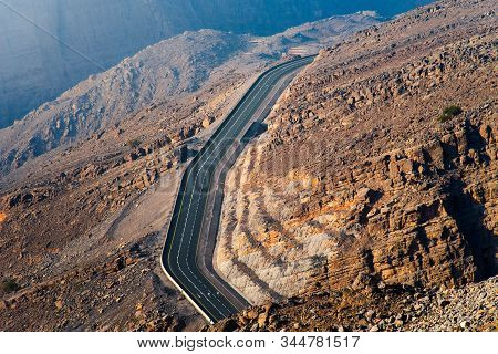 Desert Mountain Road On The Jais Mountain In The Uae Aerial View