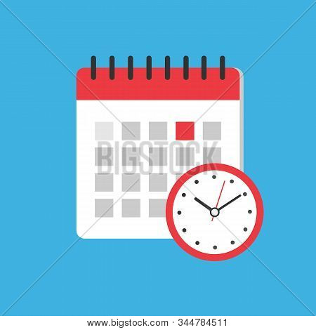 Calendar And Clock Icon. Flat Illustration Vector Icon For Web. Planning Concept. Reminder Agenda. H