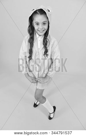 Waterproof Accessory. Kid Girl Happy Wear Raincoat. Cute Raincoat Kids Would Love. Frog Style. Schoo