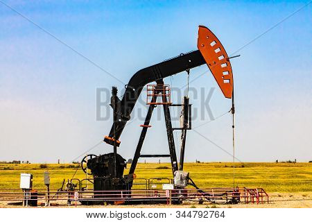 Details Of A Mechanical Pumpjack, Overground Pumping Apparatus Of An Oil Well, With Nodding Horse He