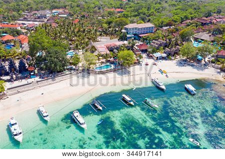Aerial from Mushroom bay on Nusa Lembongan Bali Indonesia