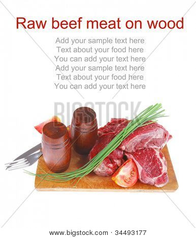 savory : bloody beef raw steak on wood cut board ready to cooking