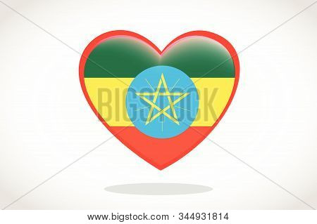 Ethiopia Flag In Heart Shape. Heart 3d Flag Of Ethiopia, Ethiopia Flag Template Design.