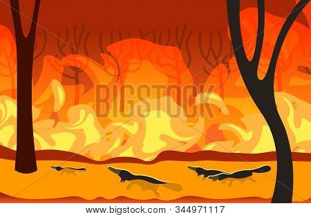Platypus Silhouettes Running From Forest Fires In Australia Animals Dying In Wildfire Bushfire Burni