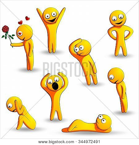 Vector Cartoon Characters. Emoticons Set. Happy. Love