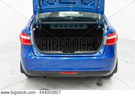 Novosibirsk, Russia -  October 07, 2021:   Lada Vesta , Clean, Open Empty Trunk