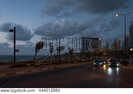 Netanya, Israel - September 23, 2021: Hotels Near The Sea On Sderot Oved Ben Ami Street