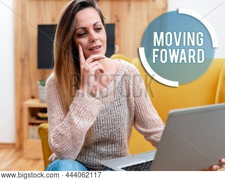 Conceptual Display Moving Foward. Business Overview Towards A Point Move On Going Ahead Further Adva