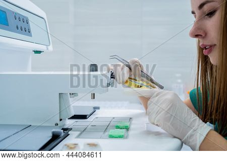 Laboratory Assistant Works At Paraffin Wax Dispenser Tissue Embedding Machine.