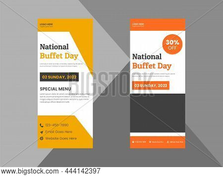 National Buffet Day Roll-up Banner, Dl Flyer, Poster. Buffet Fest Promotion Roll-up Banner Design. C