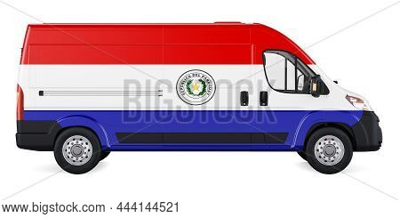 Paraguayan Flag Painted On Commercial Delivery Van. Freight Delivery In Paraguay, Concept. 3d Render