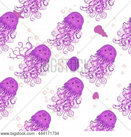 Jellyfish, Fish, Animals Bright Seamless Patterns. Sea Travel, Snorkeling With Animals, Tropical Fis