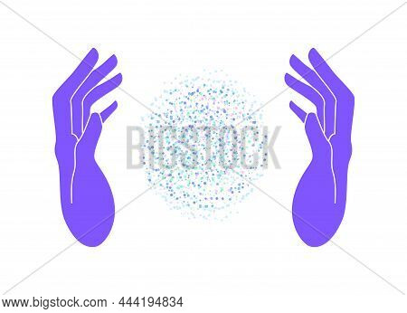 Colored Silhouette Of Hands. Concentration Of Energy Between Hands. Hand Drawn Concept Of Hands With