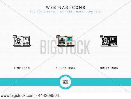 Webinar Icons Set Vector Illustration With Solid Icon Line Style. Online Video Conference Concept. E