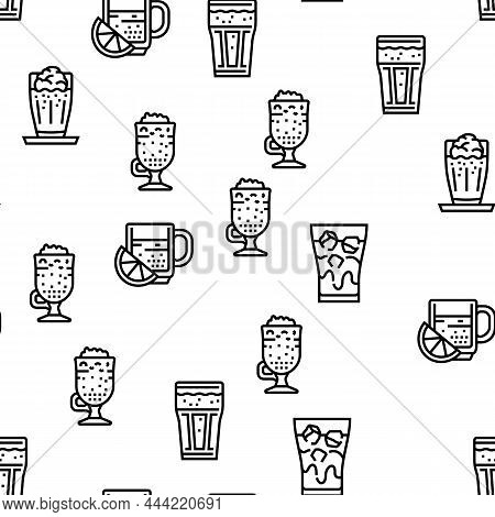 Coffee Types Energy Morning Drink Vector Seamless Pattern Thin Line Illustration