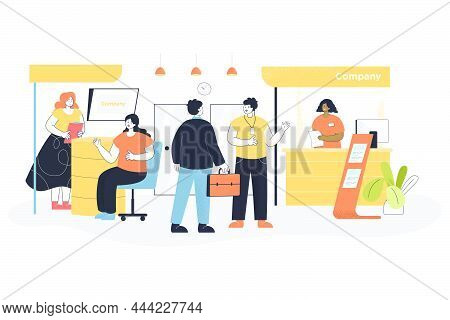Business Exhibition With Visitors And Expo Workers. People Visiting Company Presentation, Exposition