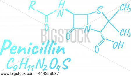 Penicillin Antibiotic Chemical Formula And Composition, Concept Structural Medical Drug, Isolated On