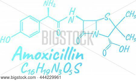 Amoxicillin Antibiotic Chemical Formula And Composition, Concept Structural Medical Drug, Isolated O