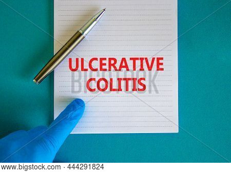 Ulcerative Colitis Symbol. White Note With Words Ulcerative Colitis, Beautiful Blue Background, Doct