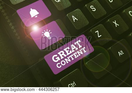 Writing Displaying Text Great Content. Business Showcase Satisfaction Motivational Readable Applicab