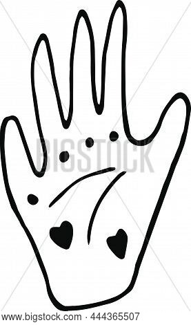 Cute Doodle Vector Elements About Magic And Chiromancy, Divination. Hand Drawn Hand With Magical Sym