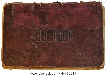 흰 배경에 고립 된 손으로 쓴 책의 오래 된 빨간 직물 덮개