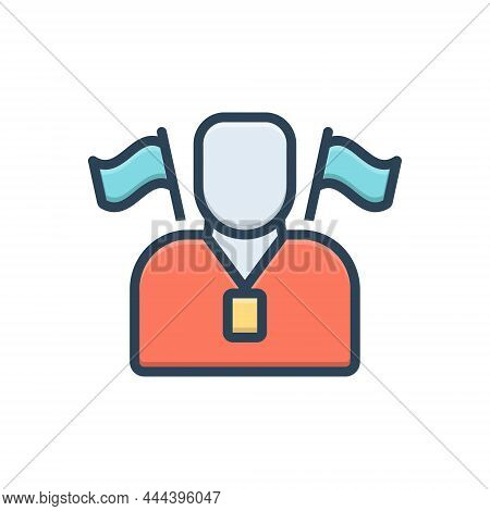 Color Illustration Icon For Guide Pilot Cicerone Tour-guide Advisor Accompany Manage Navigate Superv