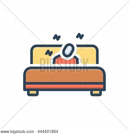 Color Illustration Icon For Asleep Dormant Sleeping Sound-asleep Sleepy At-rest Somnolent Drowsy Bed