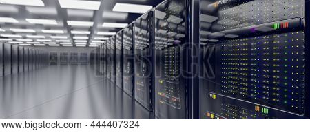 Server. Server Room Data Center. Backup, Mining, Hosting, Mainframe, Farm And Computer Rack With Sto