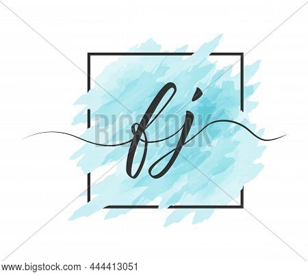 Calligraphic Lowercase Letters F And J Are Written In A Solid Line On A Colored Background In A Fram