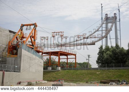 Braila, Romania - August 26, 2021: The Braila Bridge Construction Site, A Bridge Over The Danube Riv