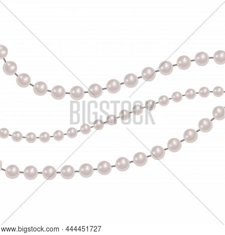 Realistic Pearl Bead Chain. Pearl Necklace On White Background, Vector Format