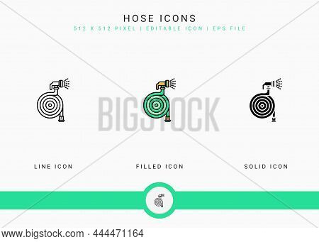 Hose Icons Set Vector Illustration With Solid Icon Line Style. Plant Gardening Agriculture Concept. 