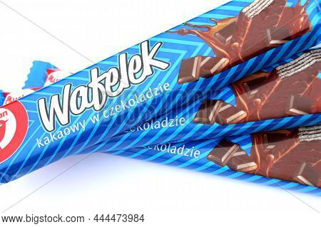 Kharkov, Ukraine - January 3, 2021: Wafelek Chocolate Wafer Product By Auchan, A French Multinationa