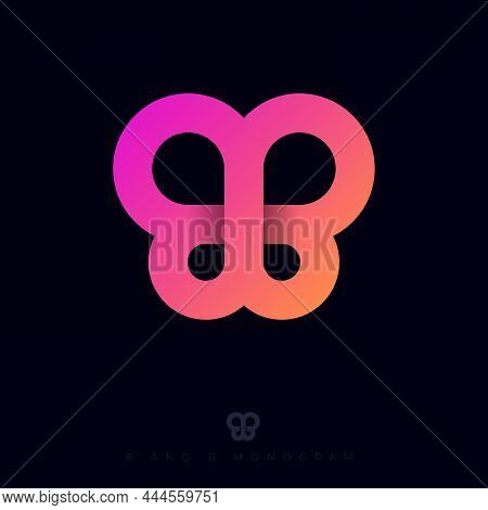 Pink Butterfly. B And B Monogram. Double B Like A Butterfly. Cosmetics Or Clothes Icon.