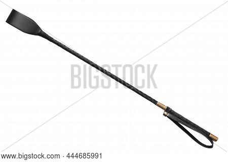 Black Leather Whip Isolated On White Background