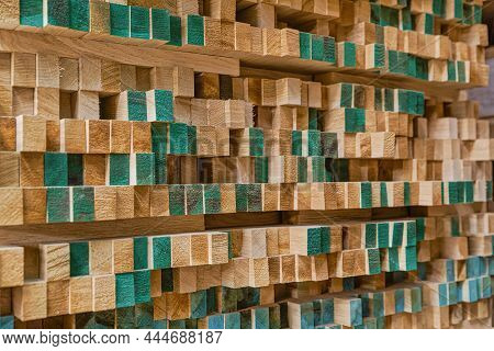 Stacked Wood In The Sawmill Close Up