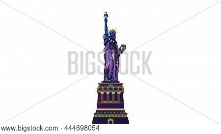 3d Render, Statue Of Liberty American Metal Shiny On A White Background Fiolet Stempank