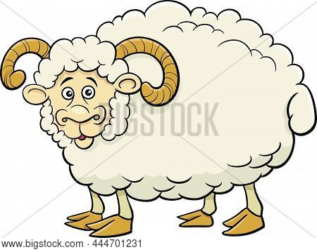 Cartoon Illustration Of Funny Ram Farm Animal Character