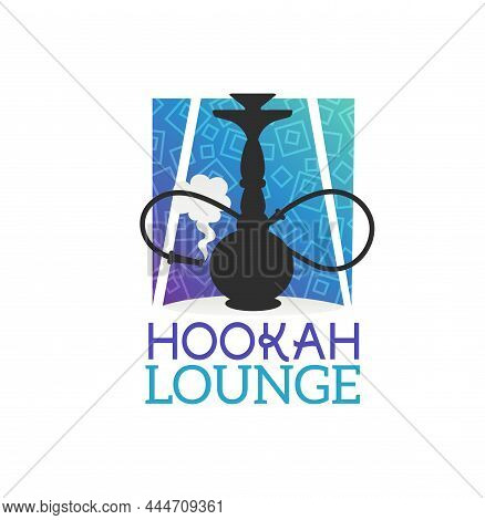 Hookah Lounge Icon With Shisha, Curved Pipe And Smoke. Vector Emblem For Hooka Store, Bar, Restauran