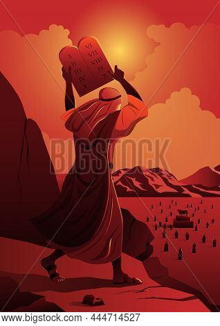 An Illustration Of Moses And Ten Commandments. Biblical Series