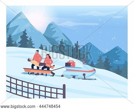 An Accident Victim Transportation. Ski Resort Rescuer Team. Finding People
