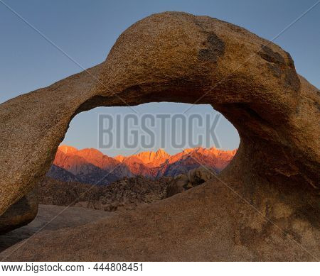 Mt. Whitney At Sunrise Viewed Through Mobius Arch